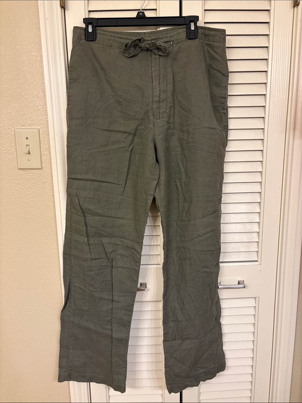Nautica women Drawstring 100%  Linen Pants - olive